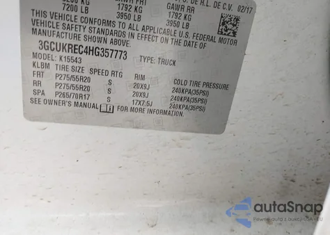 2017 Chevrolet Silverado 1500 2Lt from USA, damaged, VIN 3GCUKREC4HG357773